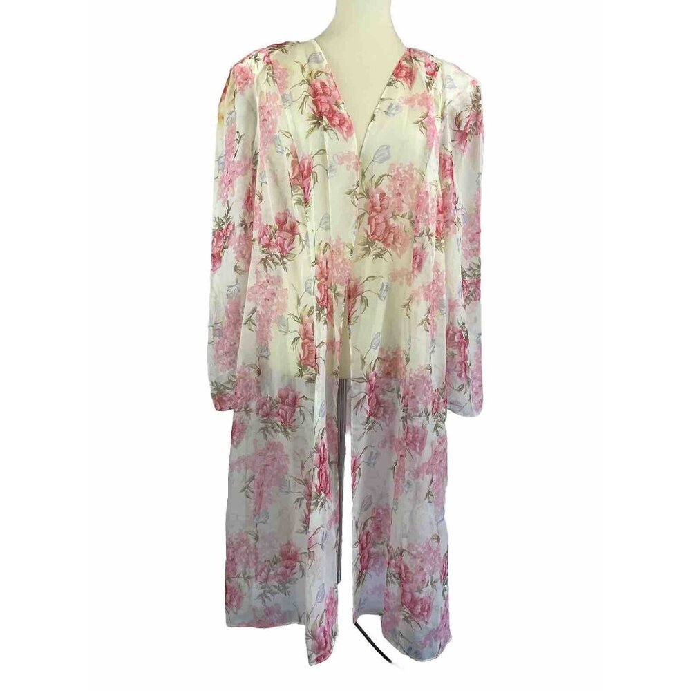 Vintage JBS LTD Floral Dress Topper Robe Sheer Long Jacket Women’s 20W READ